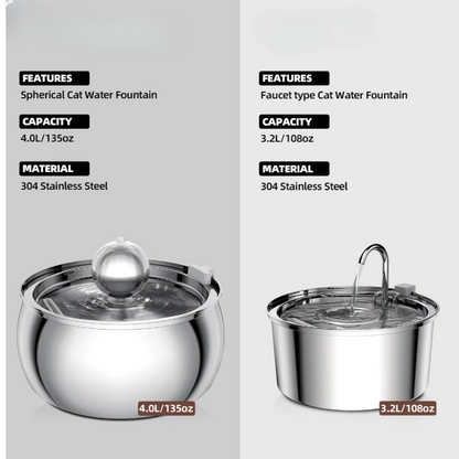 304 Stainless Steel Pet Water Fountain 4L/135 Oz with Faucet Silent Filter Automatic Dog Water Fountain Live Water Circulation