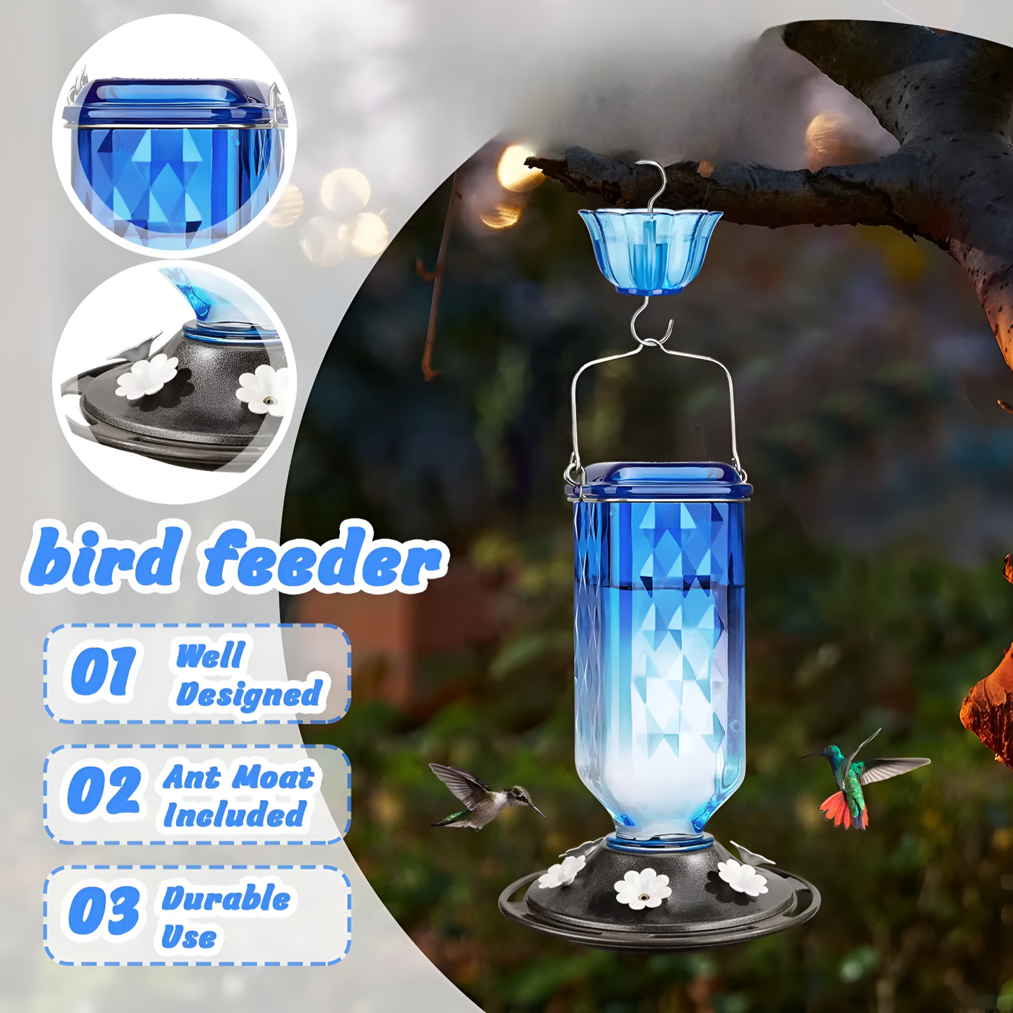 SkyBloom Glass Hummingbird Feeder – Elegant 6-Port Nectar Feeder with Ant Moat